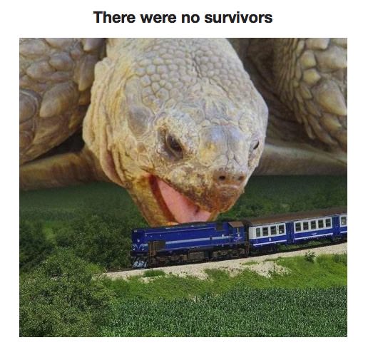 massive turtle eating a model train