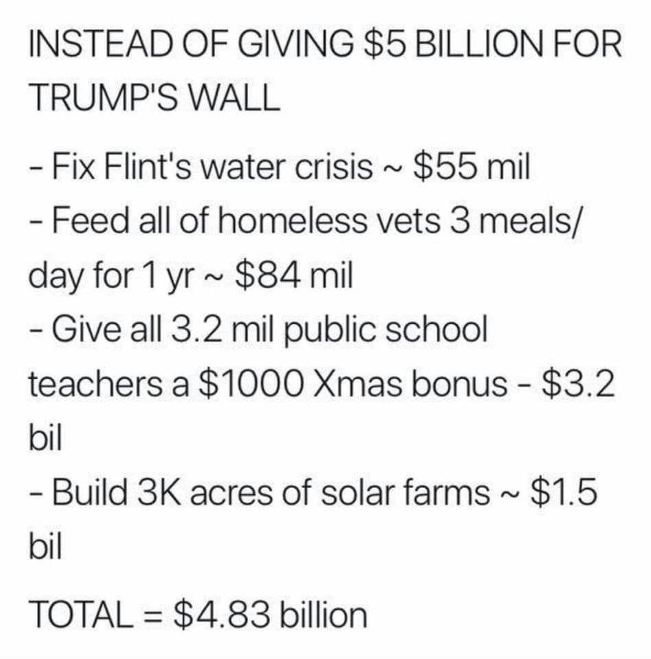 Funny meme - steps to name a carboxylic acid - Instead Of Giving $5 Billion For Trump'S Wall Fix Flint's water crisis ~ $55 mil Feed all of homeless vets 3 meals day for 1 yr ~ $84 mil Give all 3.2 mil public school teachers a $1000 Xmas bonus $3.2 bil Bu