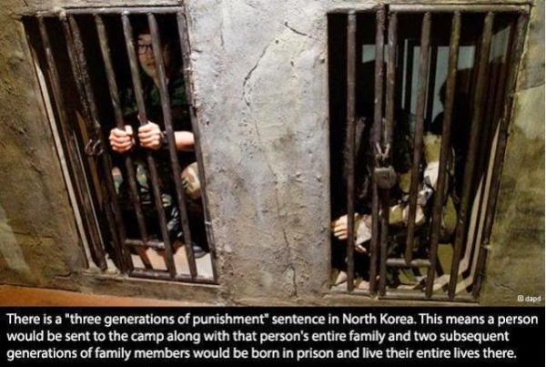 prison north korea - apd There is a "three generations of punishment sentence in North Korea. This means a person would be sent to the camp along with that person's entire family and two subsequent generations of family members would be born in prison and