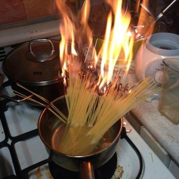 spaghetti on fire