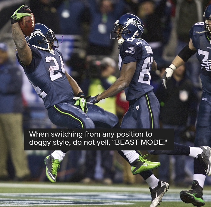 marshawn lynch high school memes - Wwe When switching from any position to doggy style, do not yell, "Beast Mode.",
