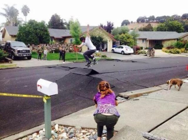 This skater who is all about earthquake damage
