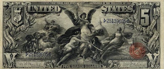 What a five dollar bill looked like in the 1890s