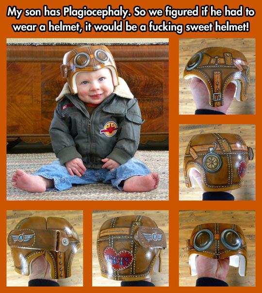 baby helmet fighter pilot - My son has Plagiocephaly. So we figured if he had to wear a helmet, it would be a fucking sweet helmet!