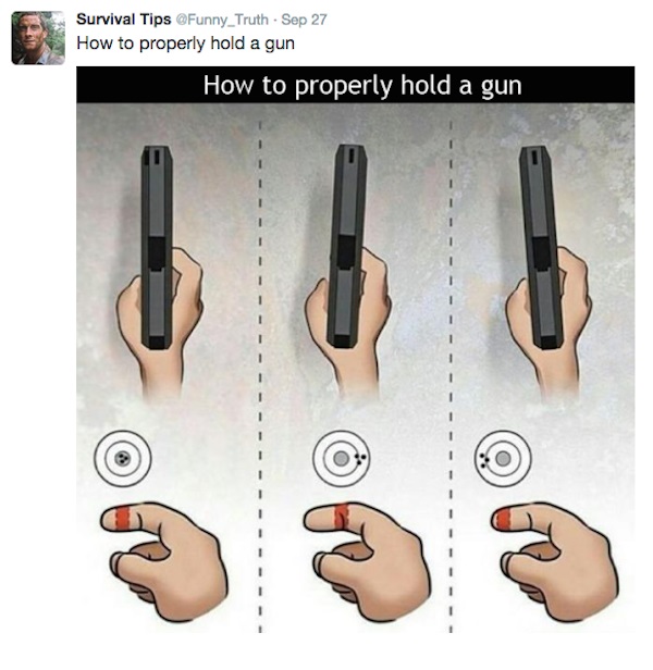 trigger finger placement - Survival Tips Funny_Truth Sep 27 How to properly hold a gun How to properly hold a gun