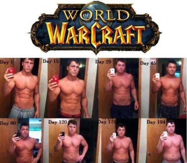 funny pictures of man before and after World Of Warcraft gaming addiction