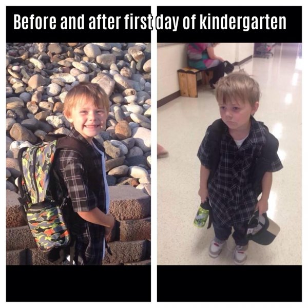 adorable funny pictures of before and after first day of kindergarten