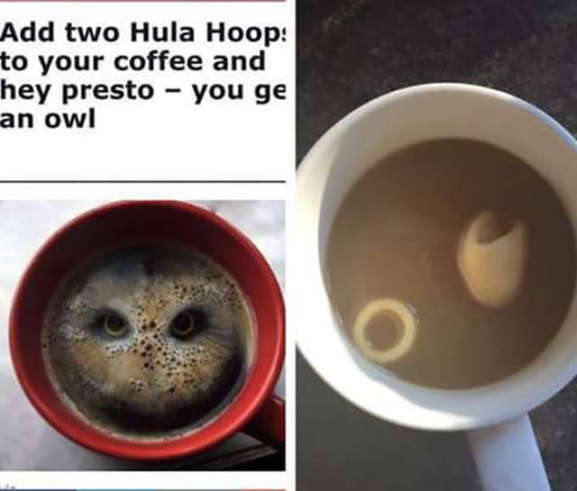 add two hula hoops to your coffee - Add two Hula Hoop to your coffee and hey presto you ge an owl