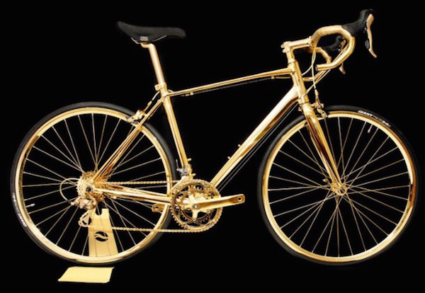 The Golden Bicycle: Manufactured by Goldgenie, this racing bike is covered with a lustrous layer of 24-karat gold. For the exquisite price of $500,000 you can own this equally exquisite bike.