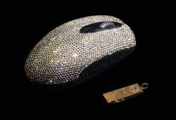 Crystal covered computer mouseThe running price for this luxurious mouse which is decorated with white Austrian strass and Swarovski Crystal is $34,000.