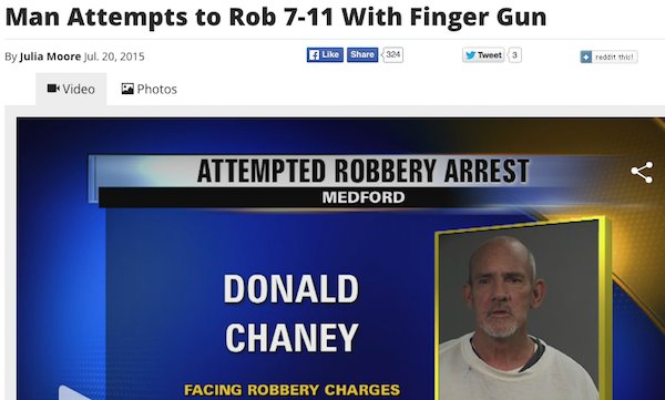 Who needs a gun when you can use your fingers in the shape of a gun to rob a 7-Eleven like this guy?
