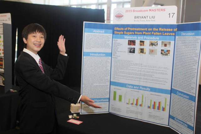 Bryant Liu (13)

Bryant discovered a special chemical cocktail to pretreat the fall leaves on the ground to make it easier to convert them into usable energy.