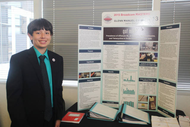 Glen Grimmett (13)

Glenn searched for levels of carcinogens and antibiotics in the milk from the grocery store, using tests that were 30-40 times more sensitive than FDA tests. He found the presence of 2 different antibiotics in 17 out of 25 of his samples, and determined that new technology is needed to improve detection.