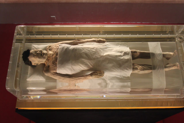 Photo of 2000-year-old mummy preserved in a mysterious liquid. 