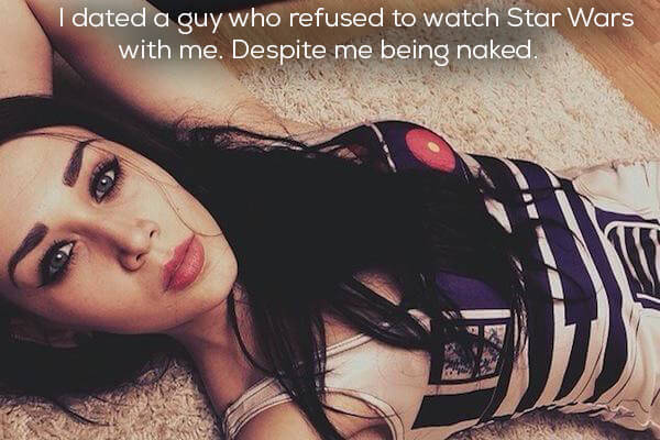 black hair - I dated a guy who refused to watch Star Wars with me. Despite me being naked.