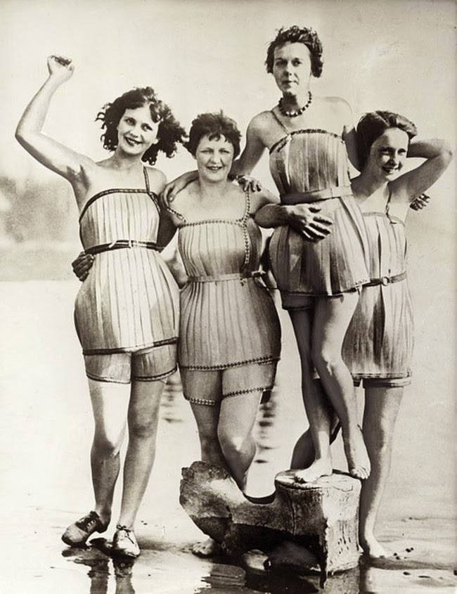These wooden bathing suits pictured here in 1929, were made to help buoyancy.