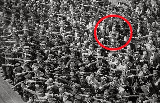 This man decides to go against the grain, by refusing to perform a Nazi salute in 1939.