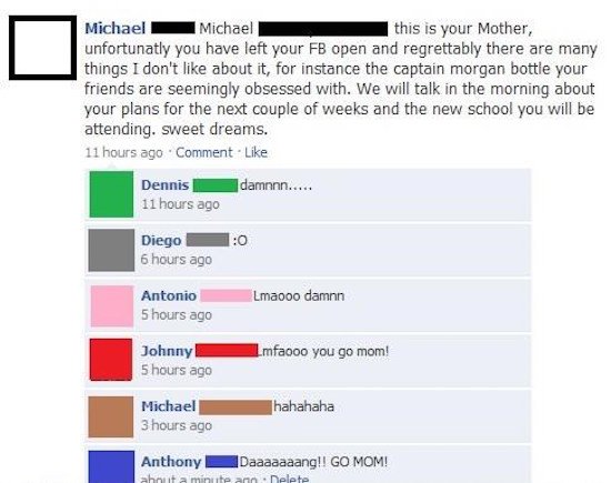 funny facebook fails - Michael Michael this is your Mother, unfortunatly you have left your Fb open and regrettably there are many things I don't about it, for instance the captain morgan bottle your friends are seemingly obsessed with. We will talk in th