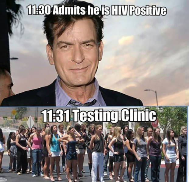 random pic of charlie sheen hiv meme - Admits he is Hiv Positive Testing Clinic