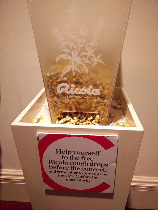 Carnegie Hall offers free cough drops so you don’t disturb the performance