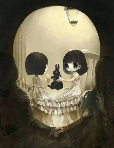 skull optical illusion anime