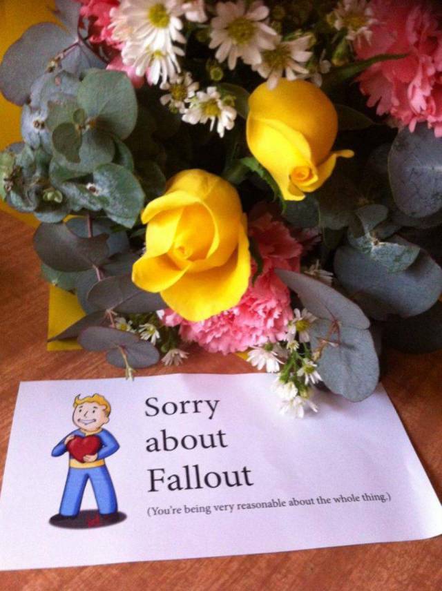 sorry about fallout - Sorry about Fallout You're being very reasonable about the whole thing.