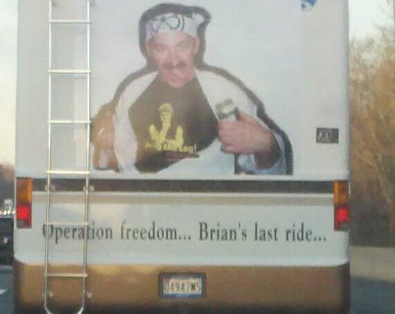 Not sure what this is about, Brian's last ride. I picture a dead body in here riding across America.