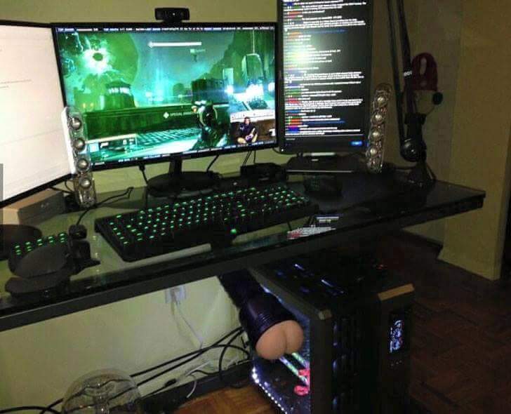 Pocket pussy included in his gamer setup