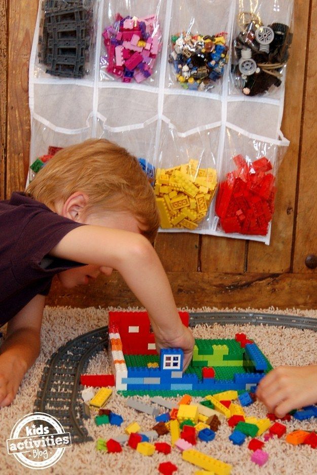 Make storing and organizing Lego bricks a snap using a shoe storage bag.