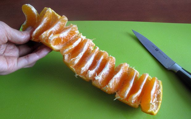 Ready a mandarin orange for your kid to eat in four easy steps.