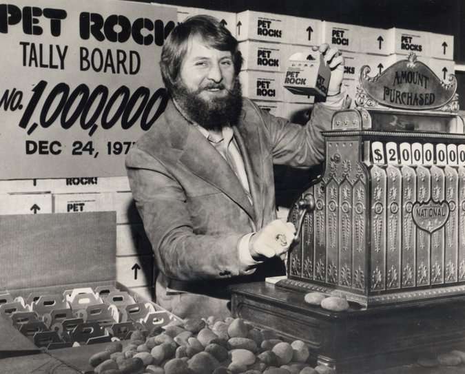 March 23, 2015: Gary Dahl, the creator of the Pet Rock, died at the age of 78. Dahl began his career as an advertising copywriter, before inventing the short lived pet sensation that would eventually make him a millionaire. In 1975, Dahl dreamed up the Pet Rock after hearing friends complain about taking care of their live animals. The rocks sold for $4 each and became an instant sensation. They were discontinued in 1976, but by then, Dahl had already made millions.

Dahl also wrote the book Advertising for Dummies and designed and built the Carry Nations Saloon in Los Gatos, California.