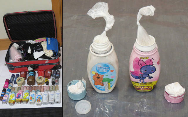 ome of the £1 million stash of cocaine which a 53 year old woman, from Ayr, attempted to smuggle into the UK hidden in children's toiletries. She has been jailed for seven years at the High Court in Glasgow. The woman was arrested at Glasgow Airport after arriving on a flight from Sao Paulo, Brazil, via Amsterdam.