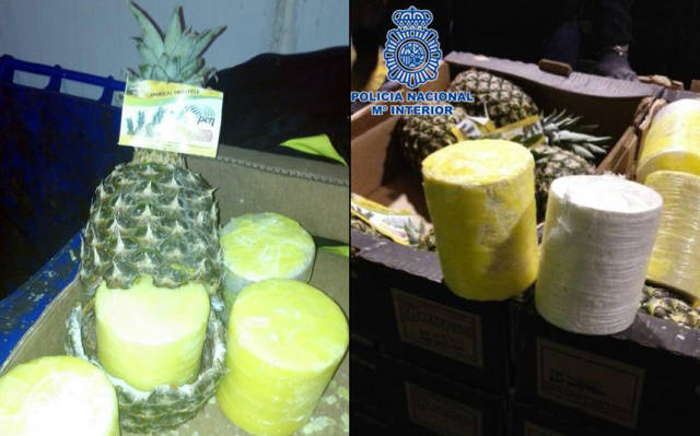 Spanish police seized 200 kilos of cocaine found inside hollowed-out pineapples that arrived by ship from Central America, the interior ministry said. The drug-stuffed fruit was found among 10 shipping containers filled with pineapples that arrived in the southern port of Algeciras, one of Europe's largest ports, the ministry said in a statement.