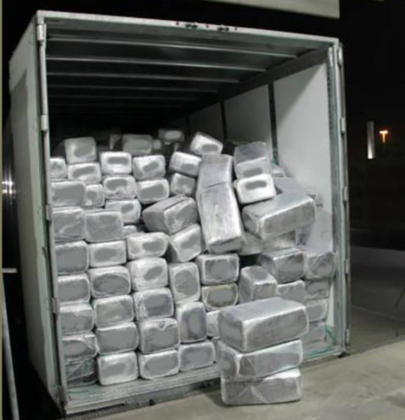 More than 15 tons of marijuana hidden in a truck that supposedly was hauling mattresses were seized by the Border Patrol at the Otay Mesa border crossing with Mexico in San Diego, California. Authorities say the truck's trailer was stacked floor to ceiling with plastic-wrapped bundles of marijuana, which had an estimated street value of nearly $19 million. The Mexican driver was taken into custody.