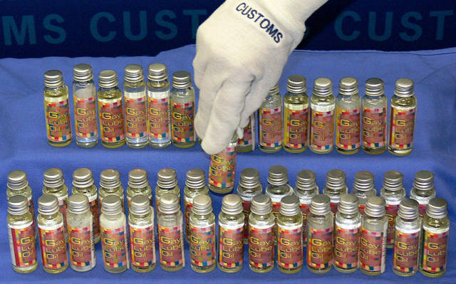 In 2008 Australian Customs seized 150 of these little bottles labelled as 'gay lube oil'. They actually contained prohibited performance and image enhancing drugs manufactured and sent from Thailand.