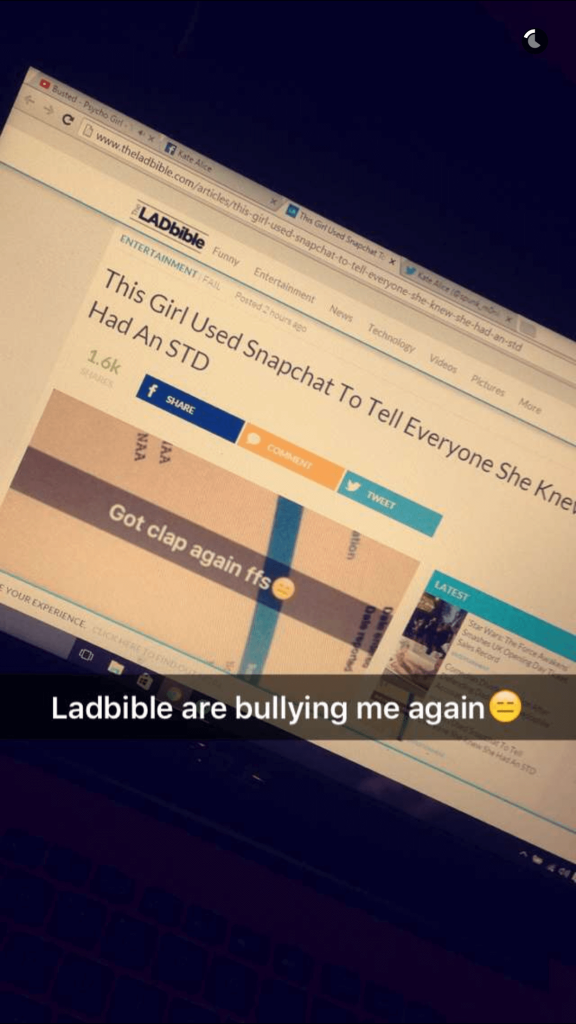 One of her classmates led me to her Snapchat where I took this pic, referencing the original article on LadBible.