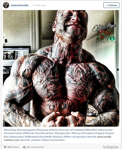 He’s now known as 'The Beast', weighs 20 stone, has a 56-inch chest, boasts 40 tattoos across his face and body and consumes no less than 5500 calories every single day. He has an army of followers on Instagram and runs his own online coaching service with clients across the world hoping to emulate his bodybuilding success.