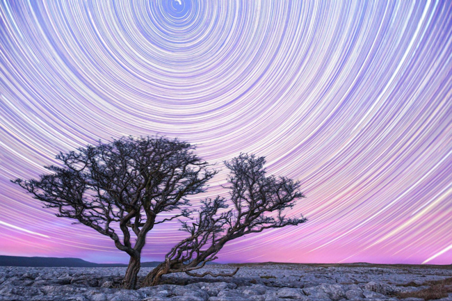 An 8-hour long exposure reveals stunning star trails.