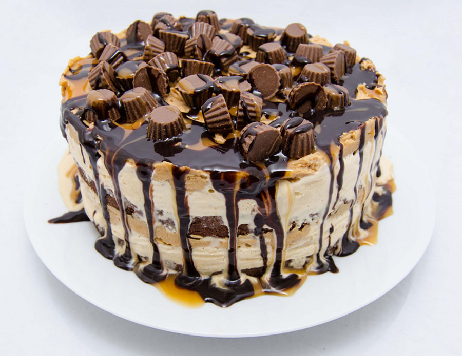 Brownie, Caramel, and Peanut Butter Ice Cream Cake