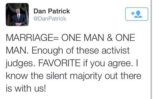 very lonely luke twitter - Dan Patrick Patrick Marriage One Man & One Man. Enough of these activist judges. Favorite if you agree. I know the silent majority out there is with us!