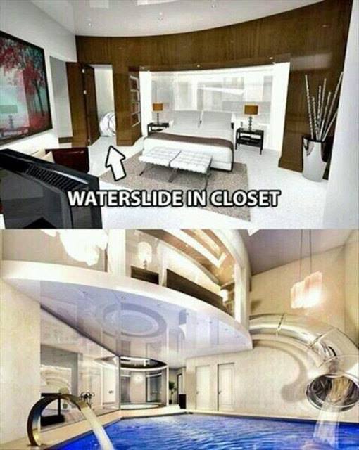 Waterslide from a closet to the pool