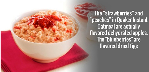 rice - The "strawberries" and "peaches" in Quaker Instant Oatmeal are actually flavored dehydrated apples. The "blueberries" are flavored dried figs