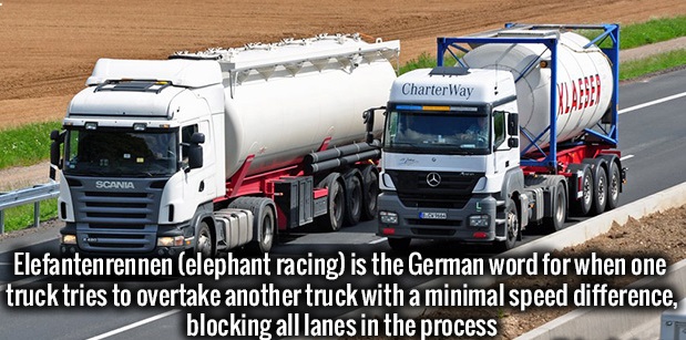 commercial vehicle - CharterWay Scania Elefantenrennen elephant racing is the German word for when one truck tries to overtake another truck with a minimal speed difference. blocking all lanes in the process
