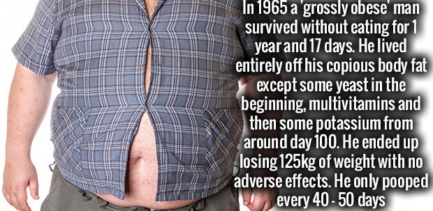 flex design samples - In 1965 a grossly obese man survived without eating for 1 year and 17 days. He lived entirely off his copious body fat except some yeast in the beginning, multivitamins and then some potassium from around day 100. He ended up losing 