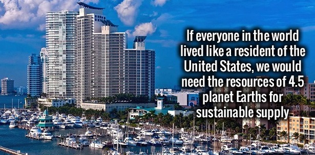 miami beach - Jual Beho Ulullerdele If everyone in the world lived a resident of the United States, we would need the resources of 4.5 planet Earths for sustainable supply."
