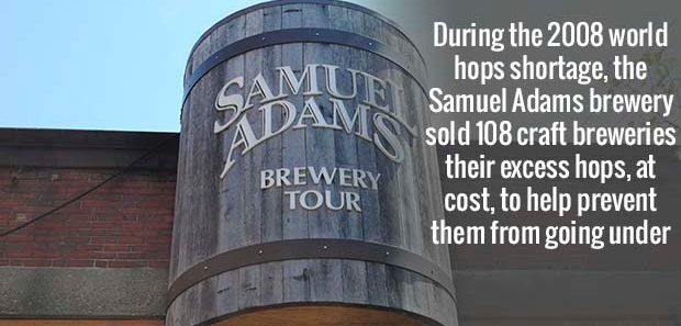 samuel adams brewery - During the 2008 world hops shortage, the Samuel Adams brewery sold 108 craft breweries their excess hops, at cost, to help prevent them from going under Brewery Tour