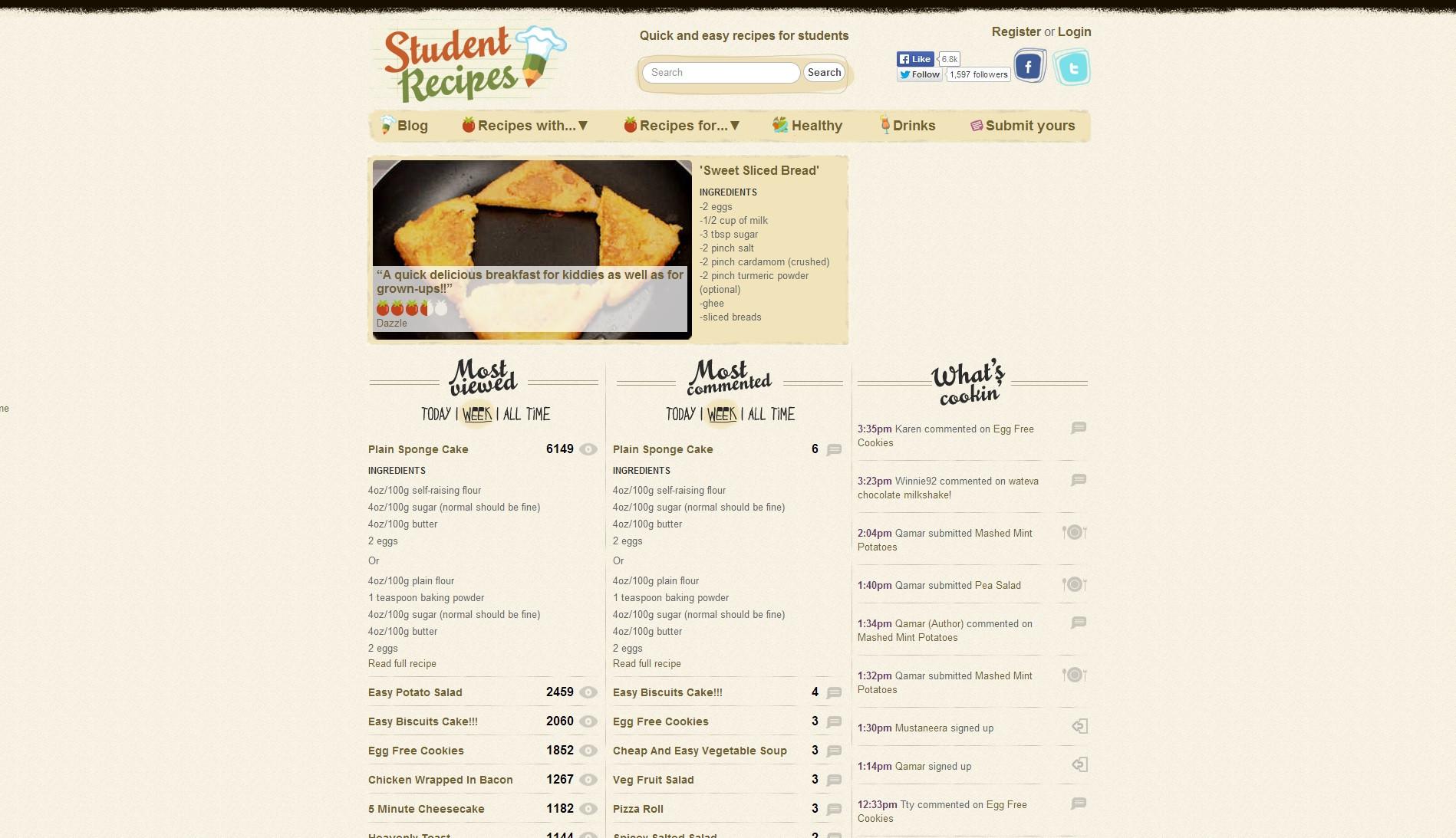 <a href="http://www.studentrecipes.com" target="_blank">studentrecipes.com</a> - Quick, easy, cheap and healthy recipes for students.