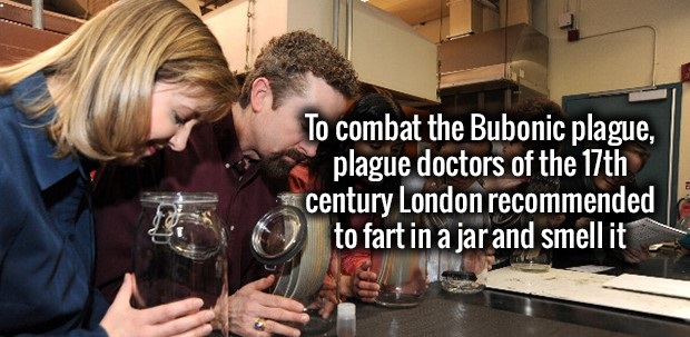 odor judge - To combat the Bubonic plague, plague doctors of the 17th century London recommended to fart in a jar and smell it