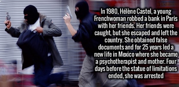 conversation - In 1980, Hlne Castel, a young Frenchwoman robbed a bank in Paris with her friends. Her friends were caught, but she escaped and left the country. She obtained false documents and for 25 years led a new life in Mexico where she became a psyc