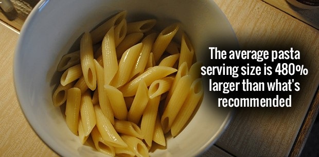 serving of cooked pasta - The average pasta serving size is 480% larger than what's recommended